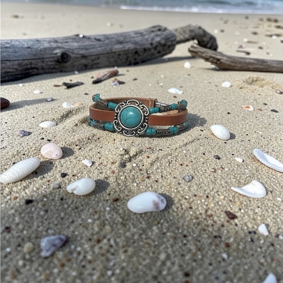 Handcrafted Turquoise Accent Multi-Strand Women’s Bracelet  three piece set - Picture 2 of 6